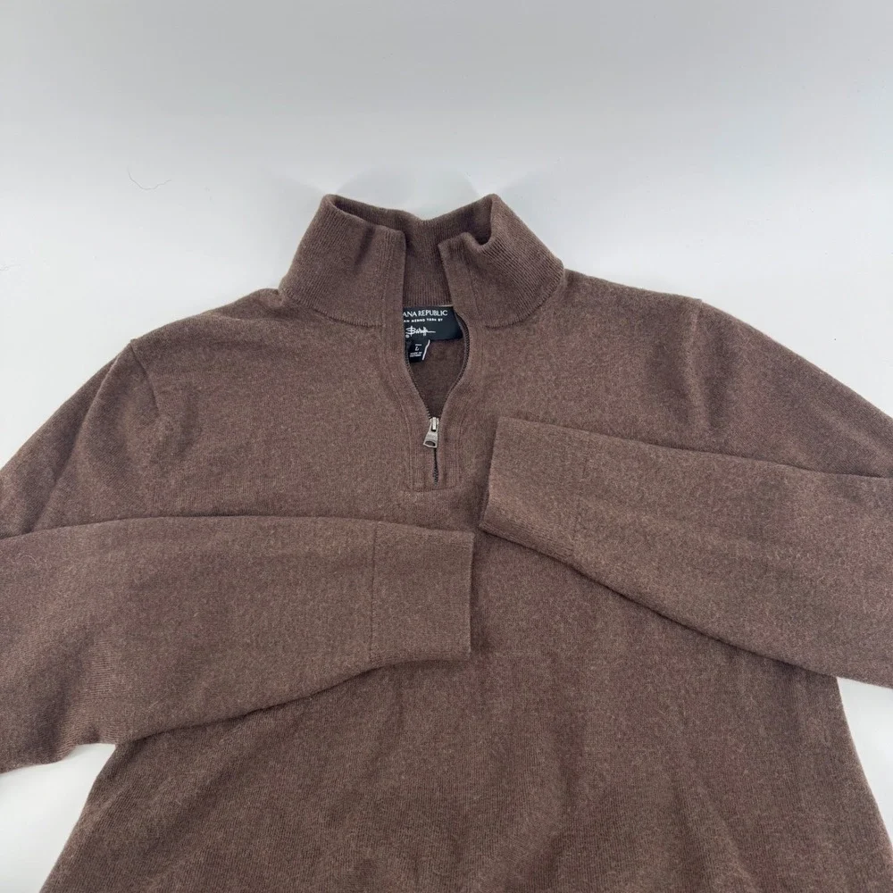 Banana Republic Italian Merino Wool by Baruffa Men Large Tall Half-Zip Brown
